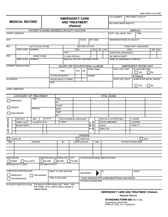 Page 1 of form SF558