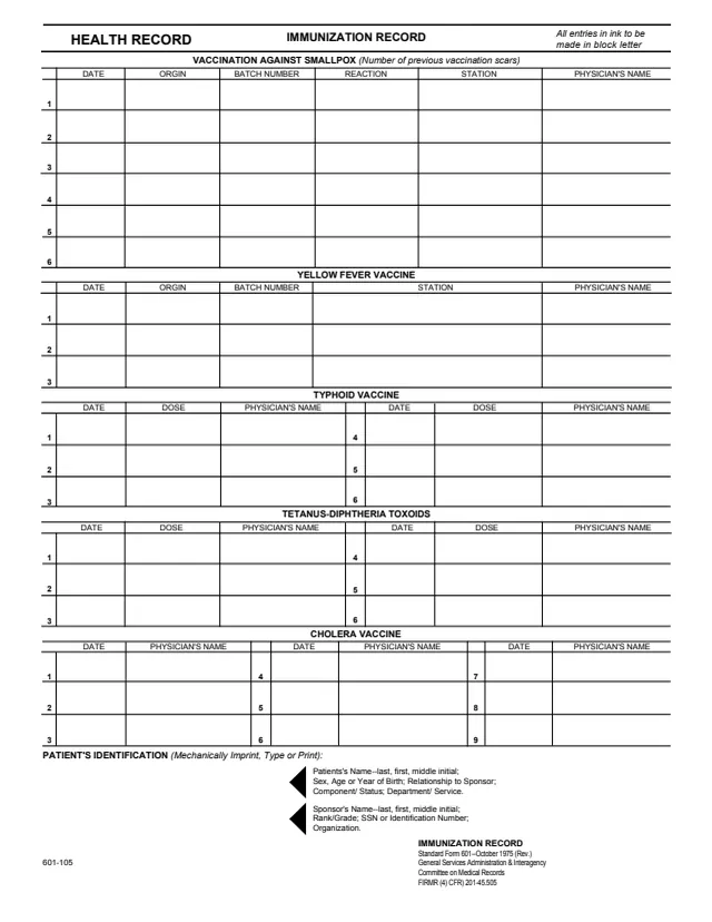 Page 1 of form SF601