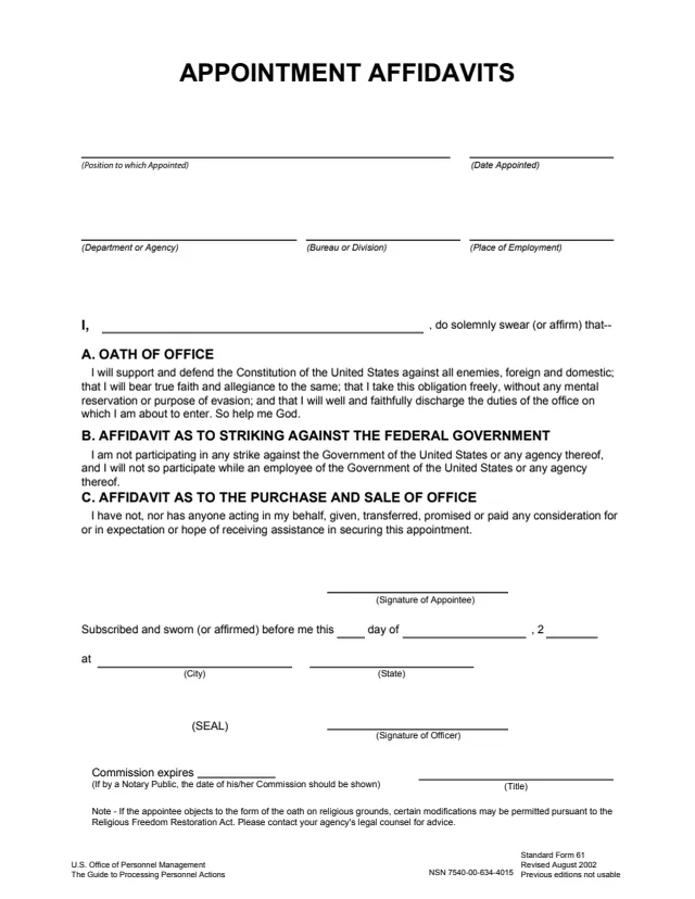 Page 1 of form SF61