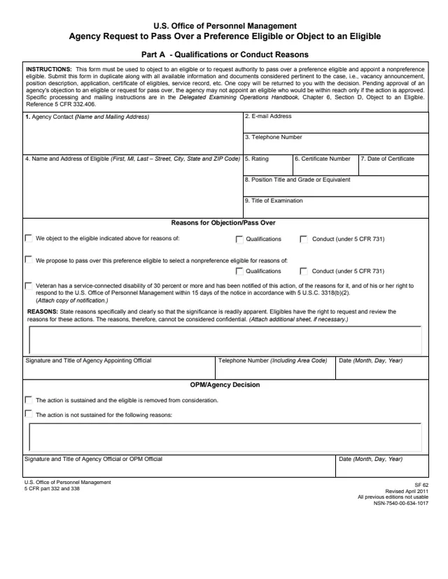Page 1 of form SF62