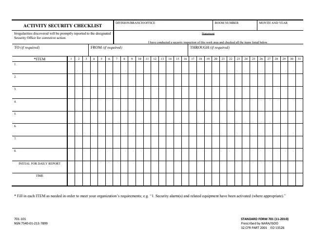 Page 1 of form SF701