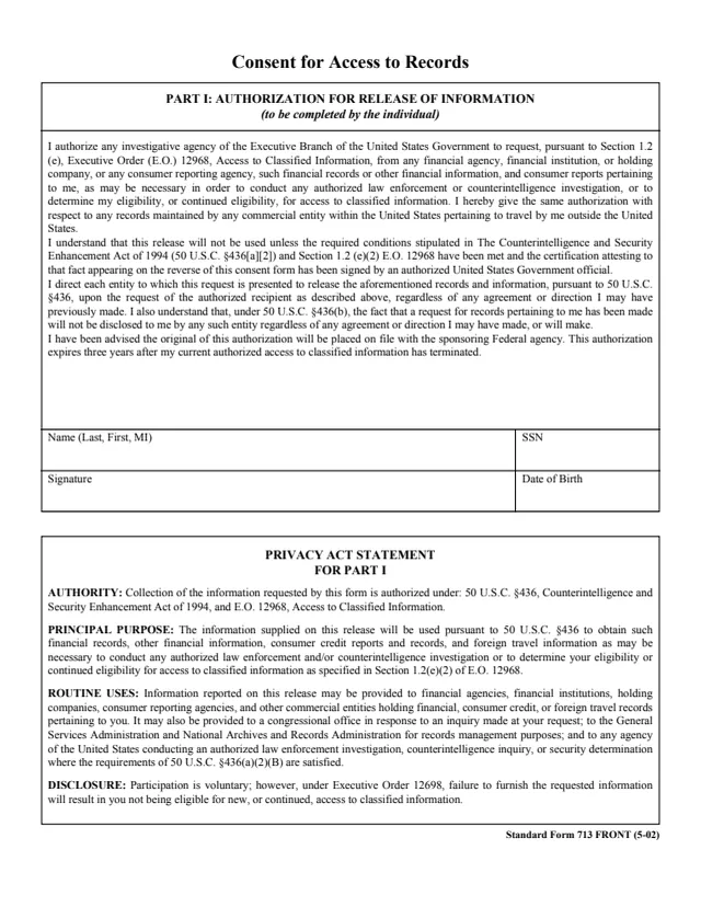Page 1 of form SF713