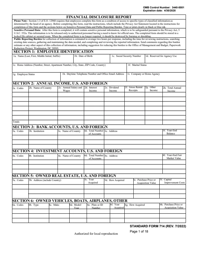 Page 1 of form SF714
