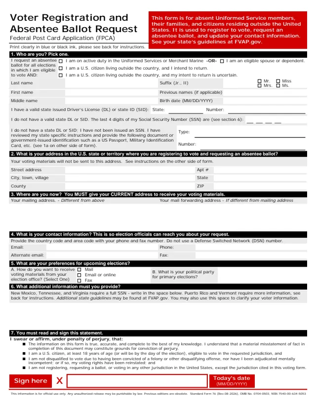 Page 1 of form SF76
