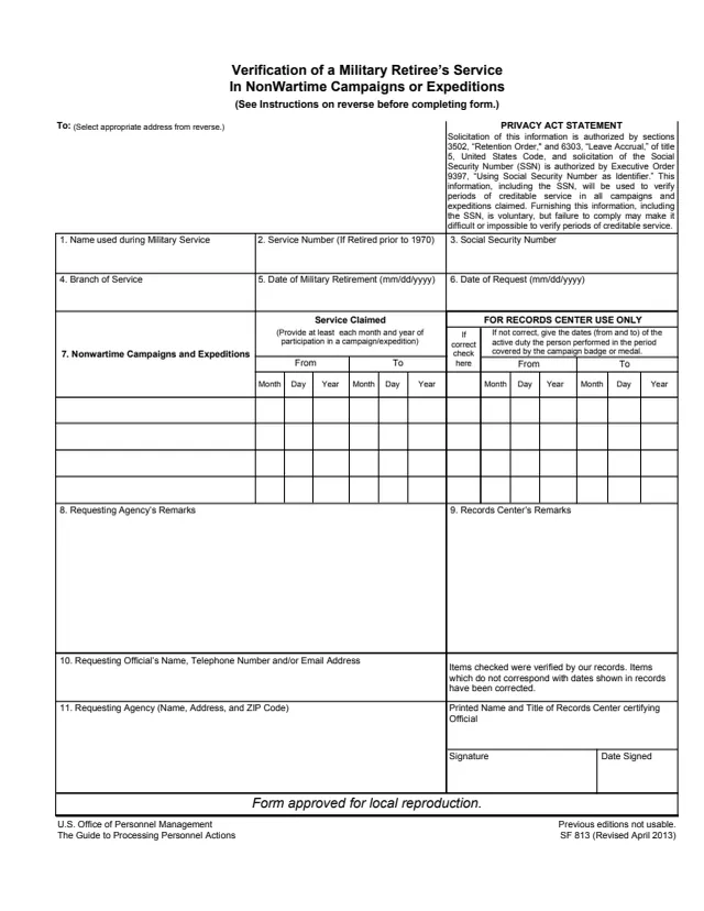 Page 1 of form SF813