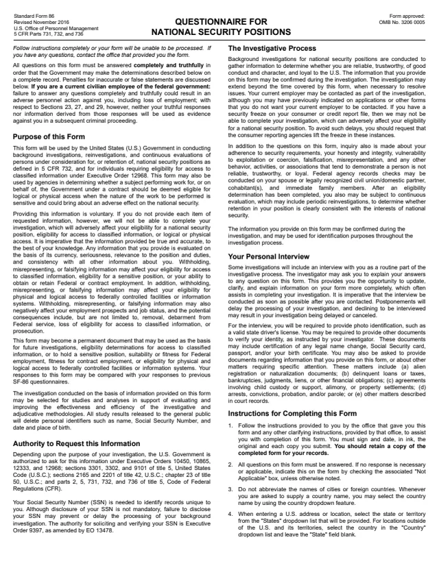Page 1 of form SF86