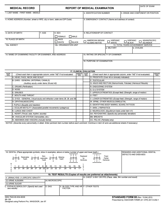 Page 1 of form SF88
