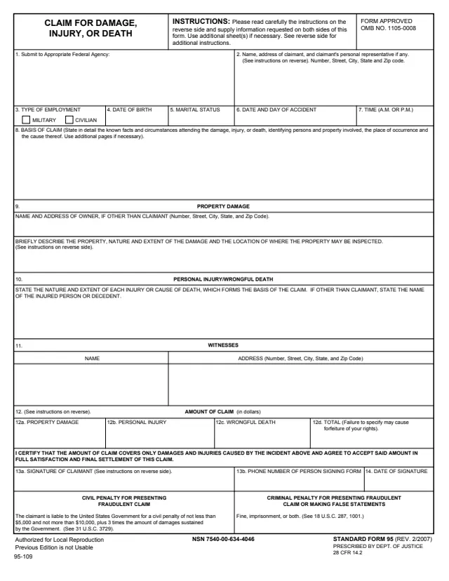 Page 1 of form SF95
