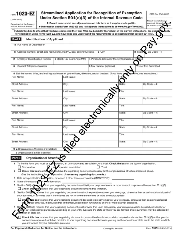 Page 1 of form 1023-EZ