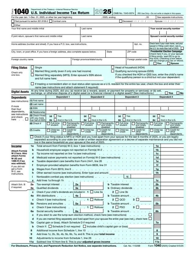 Page 1 of form 1040
