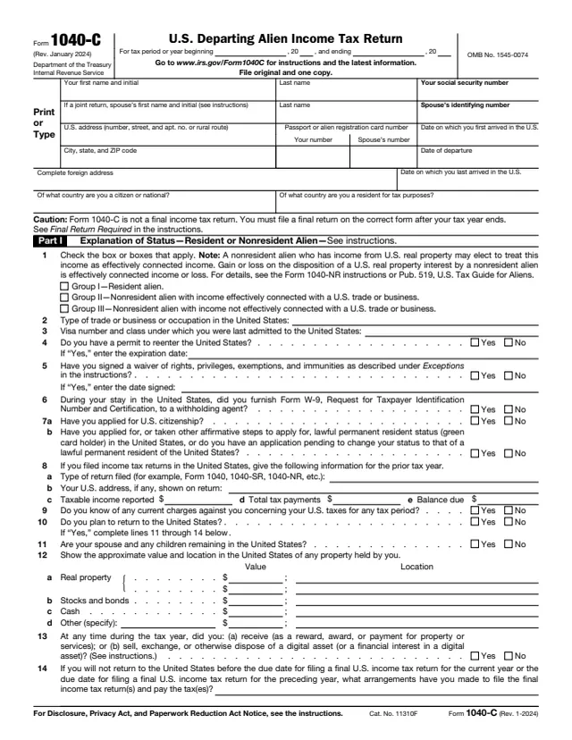 Page 1 of form 1040-C