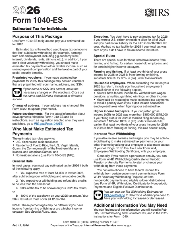 Page 1 of form 1040-ES