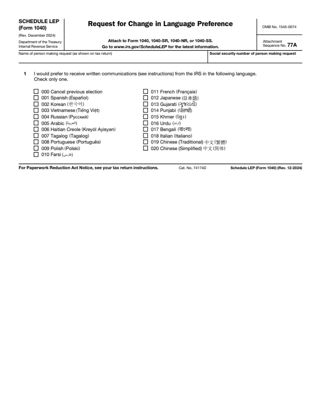 Page 1 of form 1040 Sch. LEP