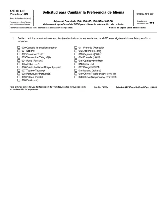Page 1 of form 1040 Sch. LEP