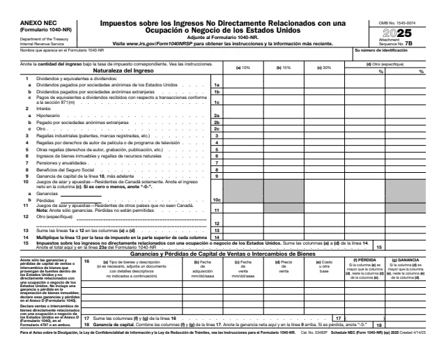 Page 1 of form 1040-NR