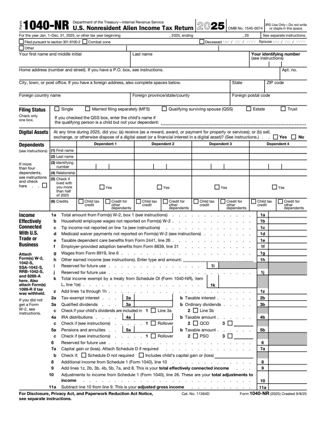 Page 1 of form 1040-NR