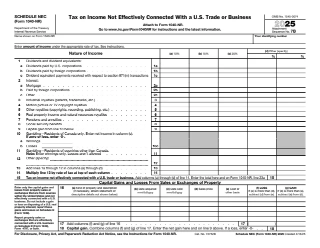 Page 1 of form 1040-NR