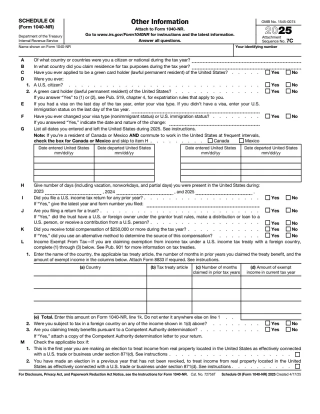 Page 1 of form 1040-NR