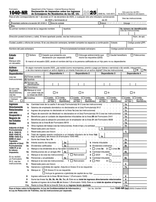 Page 1 of form 1040-NR
