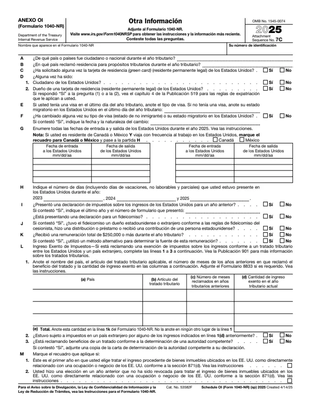 Page 1 of form 1040-NR