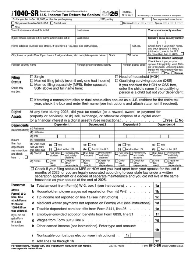 Page 1 of form 1040-SR