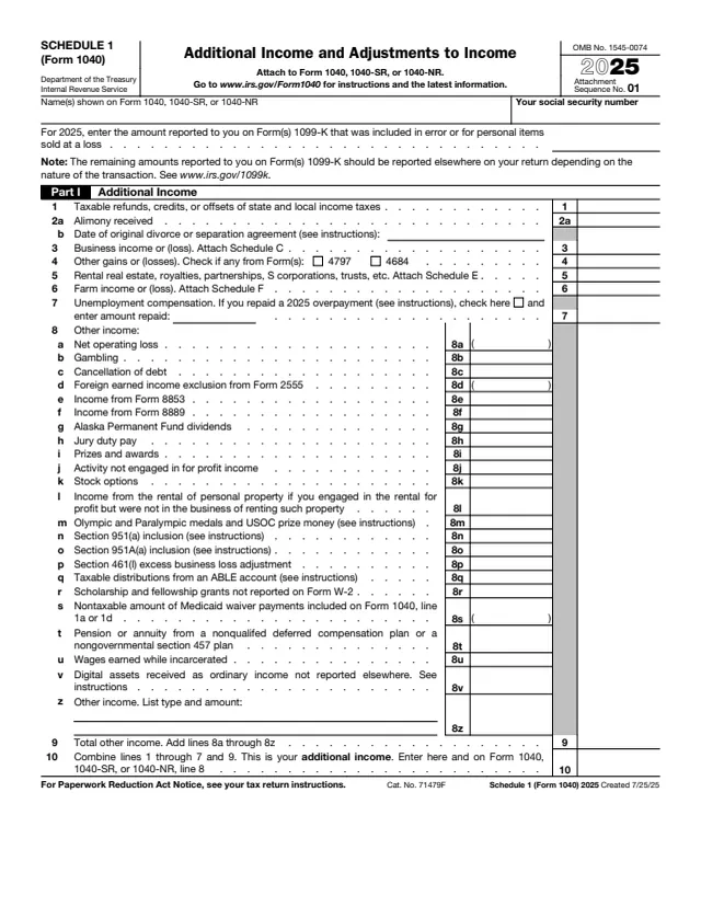 Page 1 of form 1040