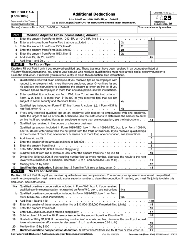 Page 1 of form 1040