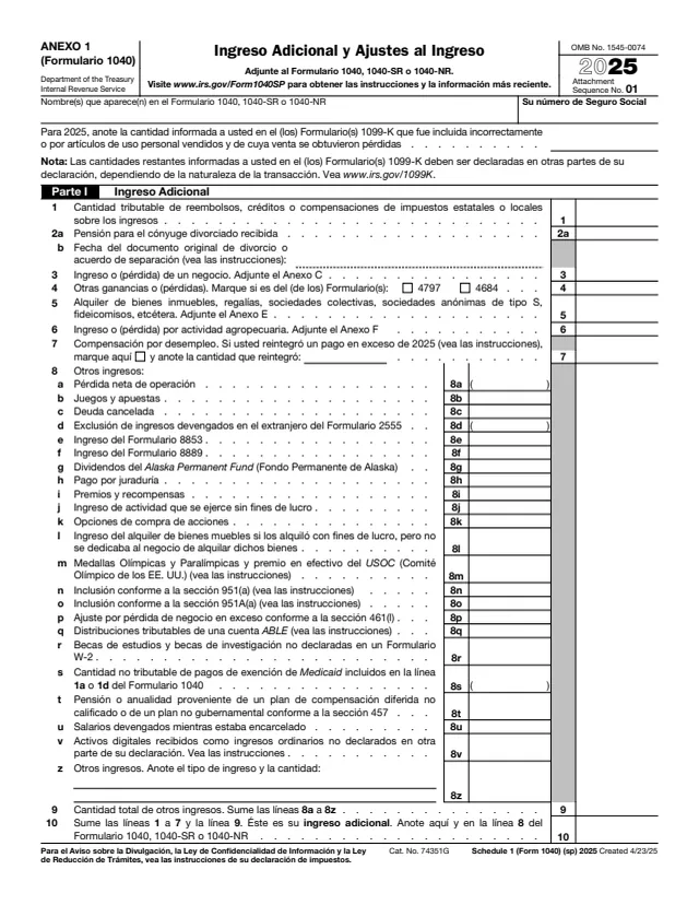 Page 1 of form 1040