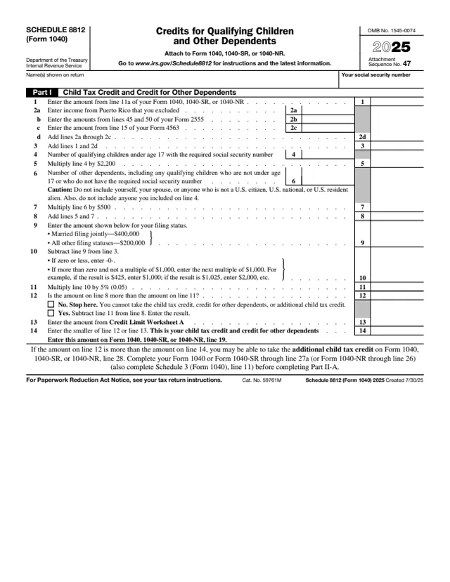 Page 1 of form 1040