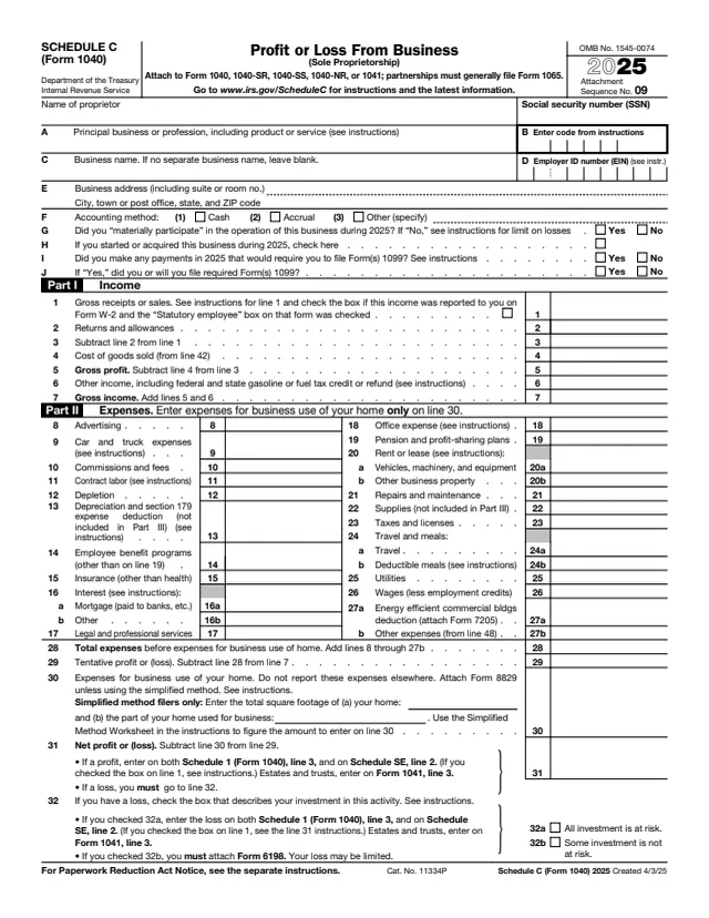 Page 1 of form 1040