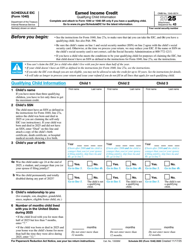 Page 1 of form 1040