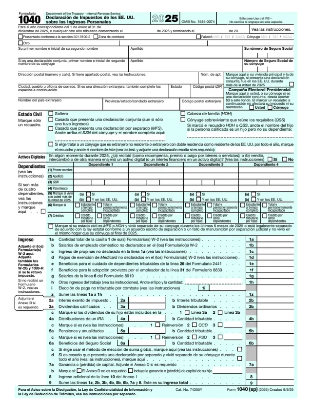 Page 1 of form 1040