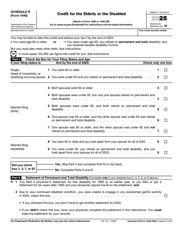 Page 1 of form 1040
