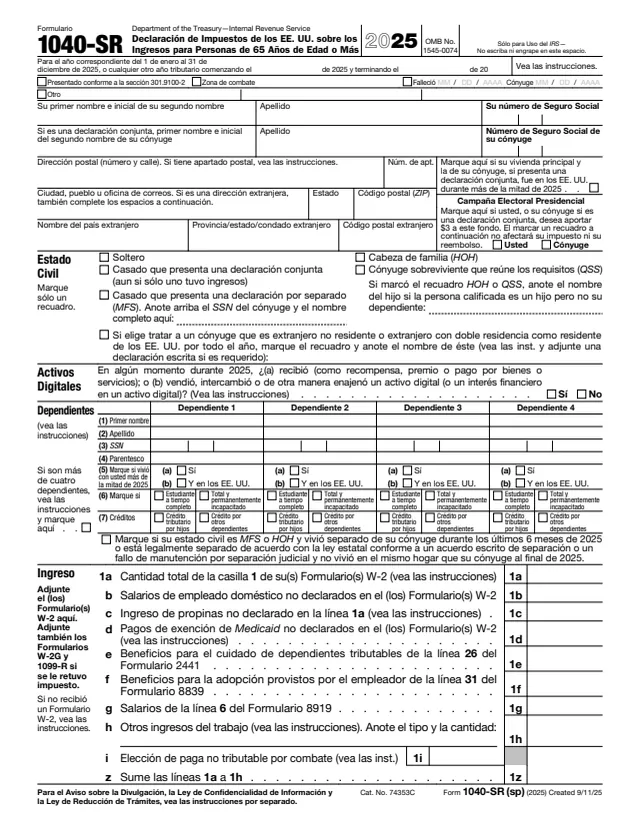 Page 1 of form 1040-SR