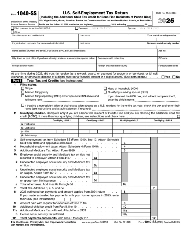 Page 1 of form 1040-SS