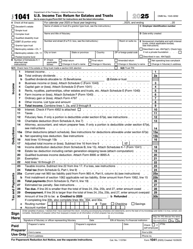Page 1 of form 1041