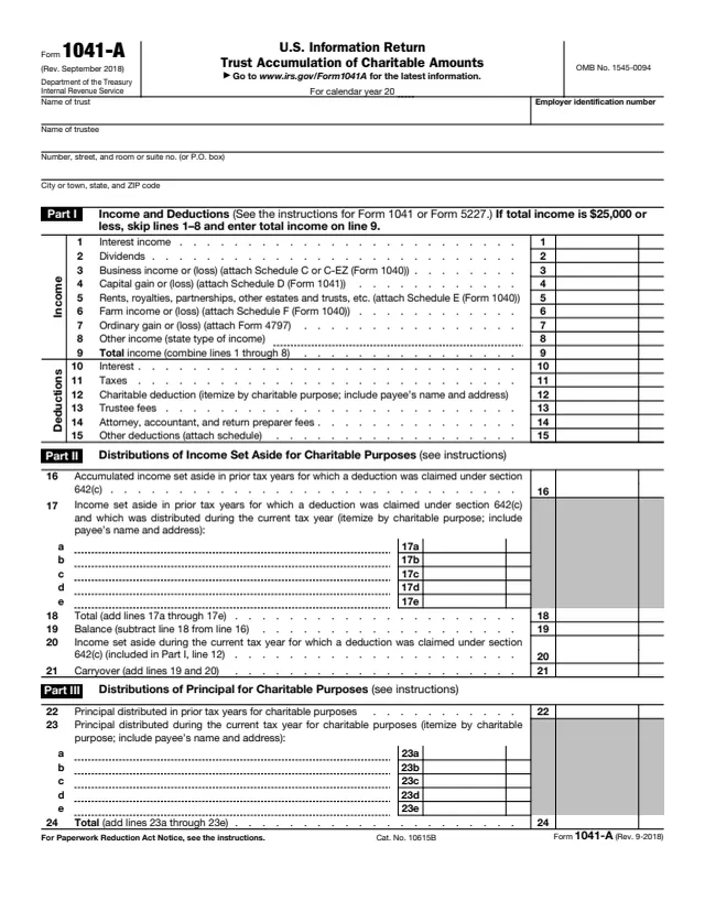 Page 1 of form 1041-A
