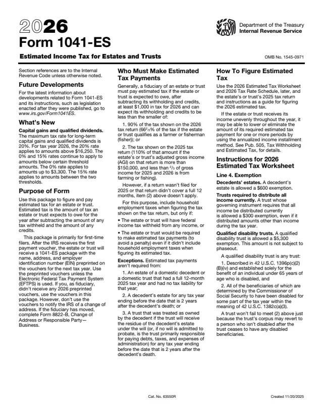 Page 1 of form 1041-ES