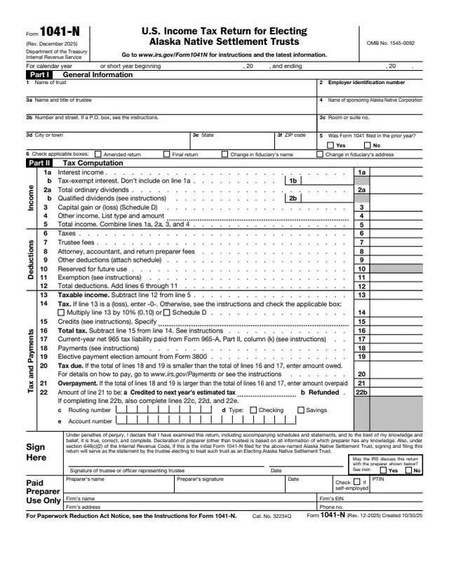 Page 1 of form 1041-N