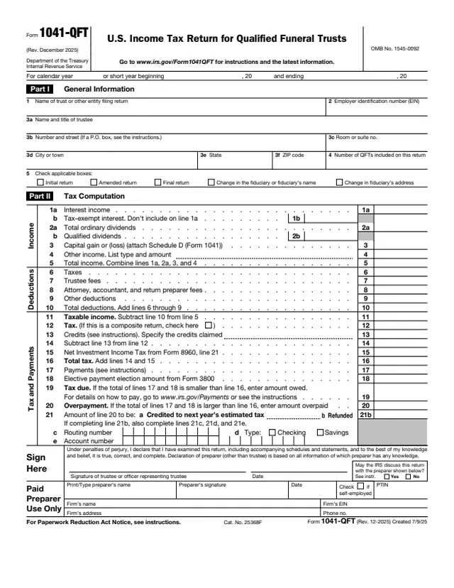 Page 1 of form 1041-QFT