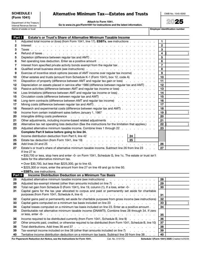 Page 1 of form 1041
