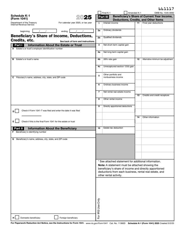 Page 1 of form 1041