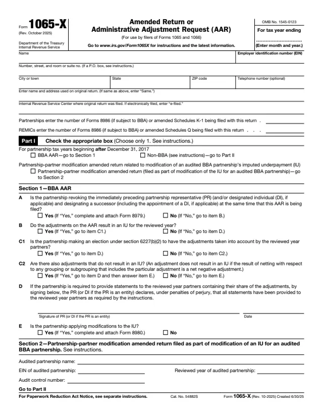 Page 1 of form 1065-X