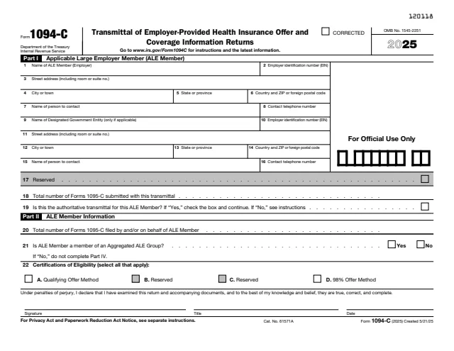 Page 1 of form 1094-C