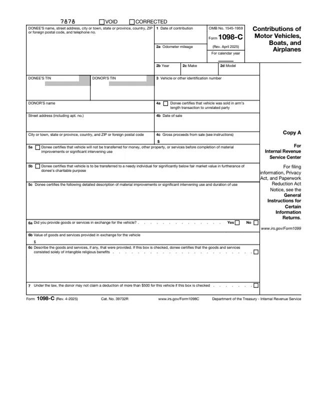 Page 1 of form 1098-C