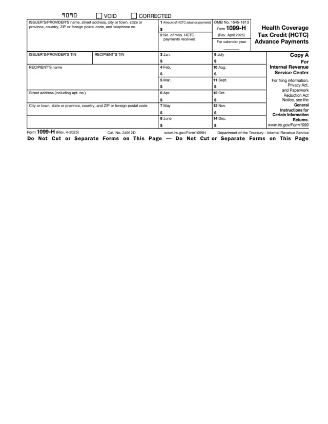 Page 1 of form 1099-H