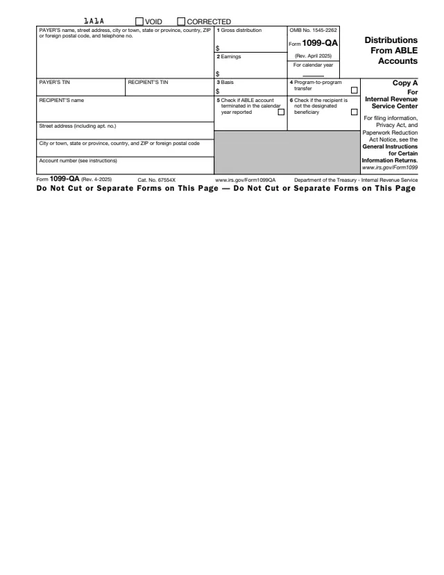 Page 1 of form 1099-QA
