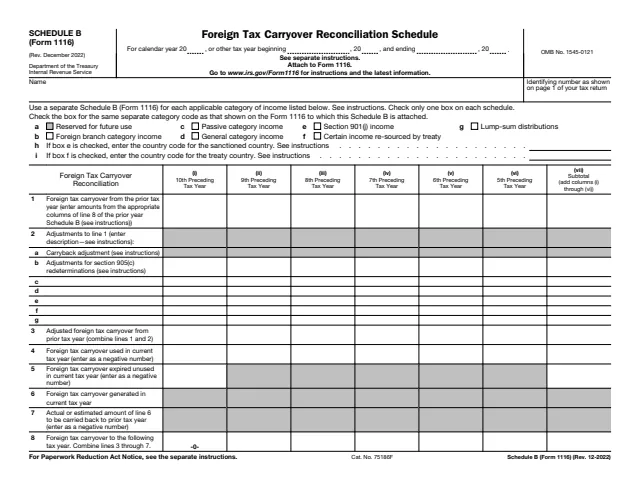 Page 1 of form 1116 Sch. B