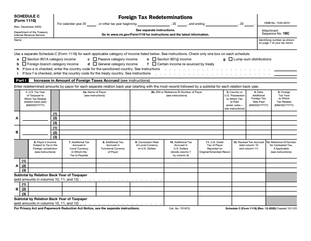 Page 1 of form 1116 Sch. C