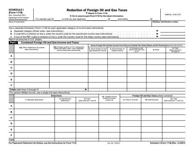 Page 1 of form 1118 Sch. I